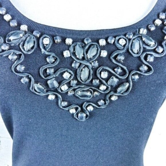 Alberto Makali Knit Embellished Scoop Neck Top Black Size Medium - Picture 4 of 7
